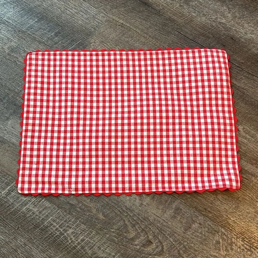 Vintage Red White Gingham Placemat Handmade Farmhouse Picnic Table Decor